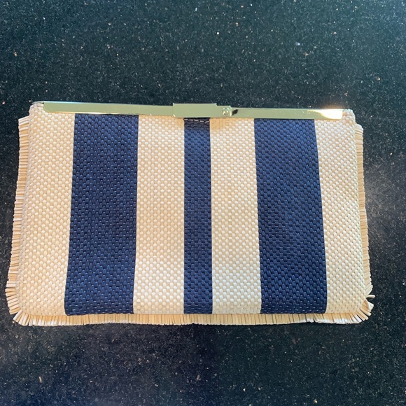 J Crew Blue Woven Striped Clutch - Picture 1 of 4